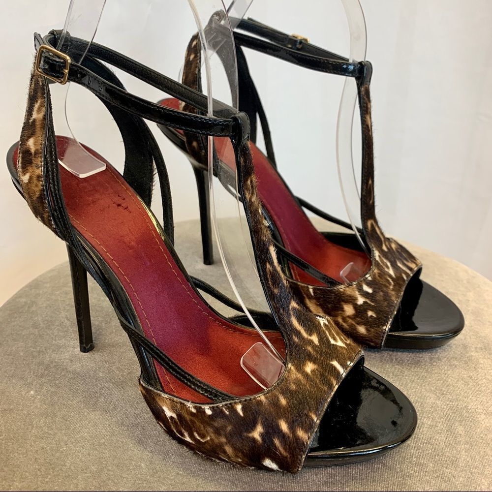 Burberry Prorsum leopard pony hair Animal Print T-Strap Sandals Platforms Sz 39 - Picture 4 of 13